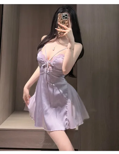 Design Pink Lace-Trimmed Satin Slip Dress Sleepwear - 18