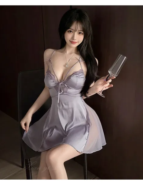 Design Pink Lace-Trimmed Satin Slip Dress Sleepwear - 19