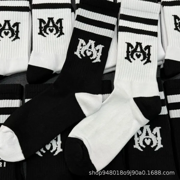 Amiri Logo Stripe Socks White / Black - 2