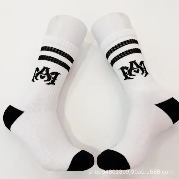 Amiri Logo Stripe Socks White / Black - 6