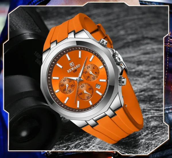 Design Reward VIP Chronograph Blue Silicone Strap Watch Watches - 18