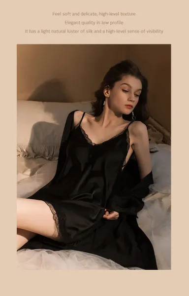 Design 2287D Lace Trim Satin Slip Dress with Removable Pad Sleepwear - 28