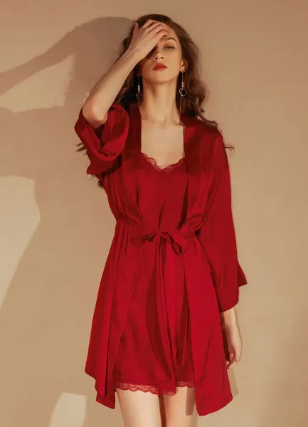 Design 2287D Lace Trim Satin Slip Dress with Removable Pad Sleepwear - 31