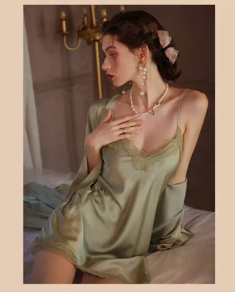 Design 2287D Lace Trim Satin Slip Dress with Removable Pad Sleepwear - 39