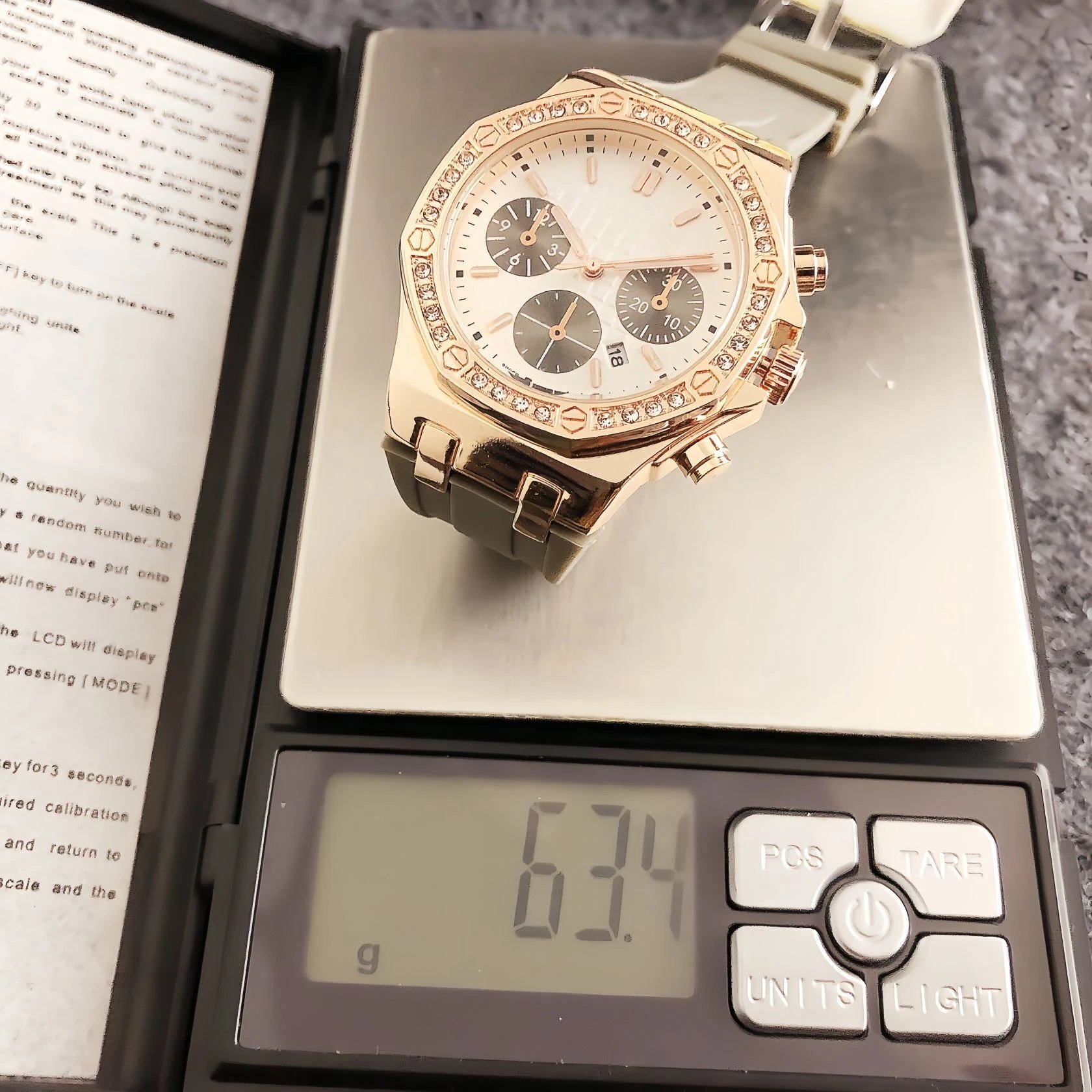 Design Chronograph Watch Rose Gold White Silicone Strap Watches - 11