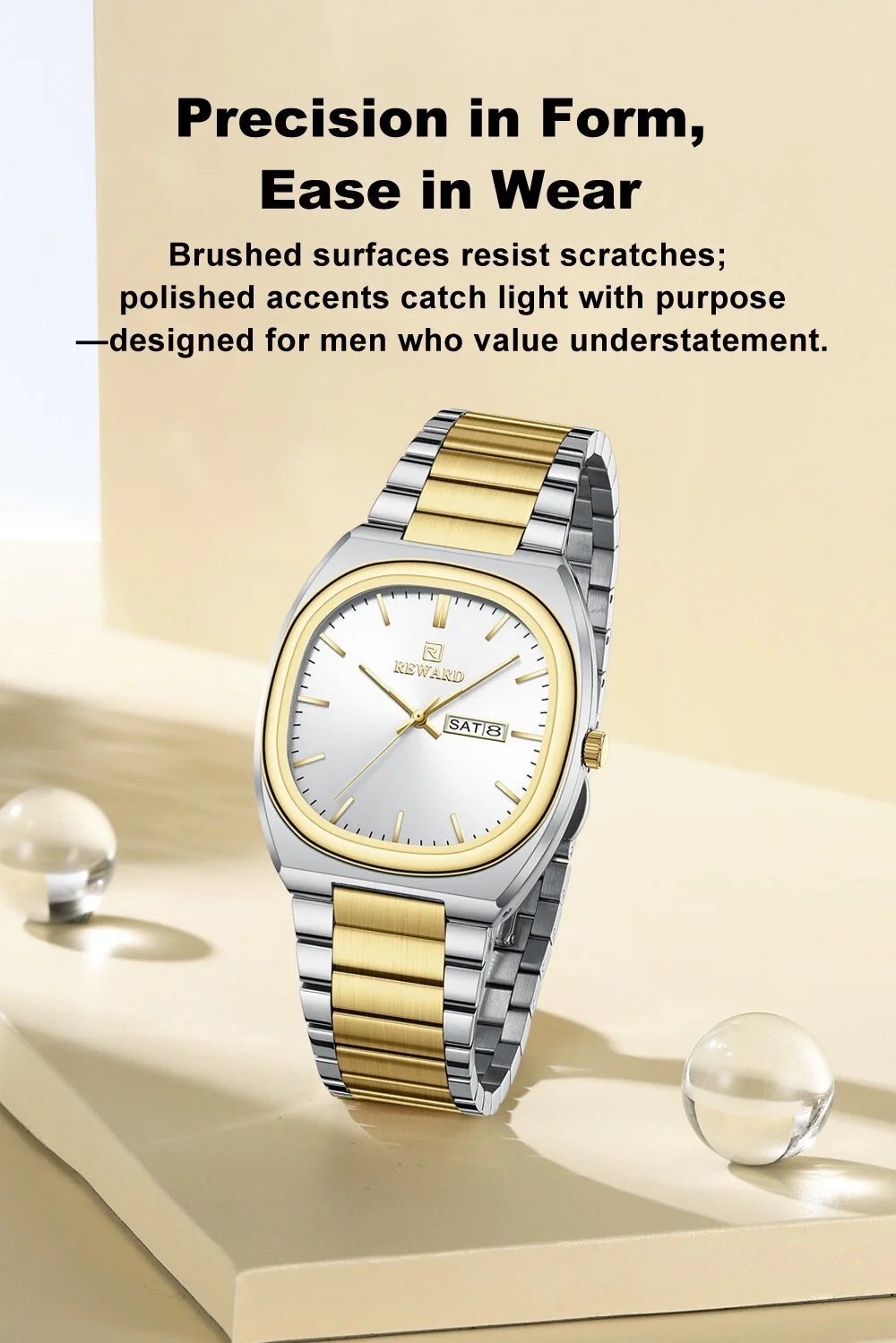 Design Reward Classic Oval Silver Watch with Champagne Dial Watches - 6