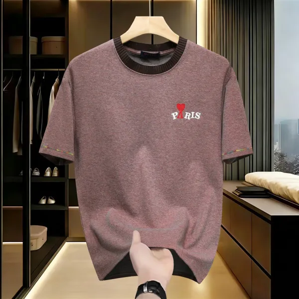 Design Paris Heart Embroidered Crewneck T-Shirt Mauve - 1
