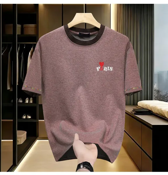 Design Paris Heart Embroidered Crewneck T-Shirt Mauve - 3