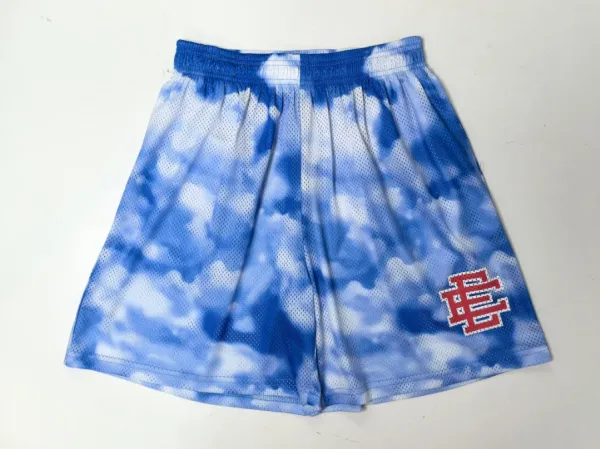 Design Tie-Dye Cloud Print Mesh Shorts Blue - 1