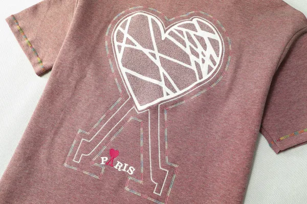 Design Paris Heart Embroidered Crewneck T-Shirt Mauve - 15