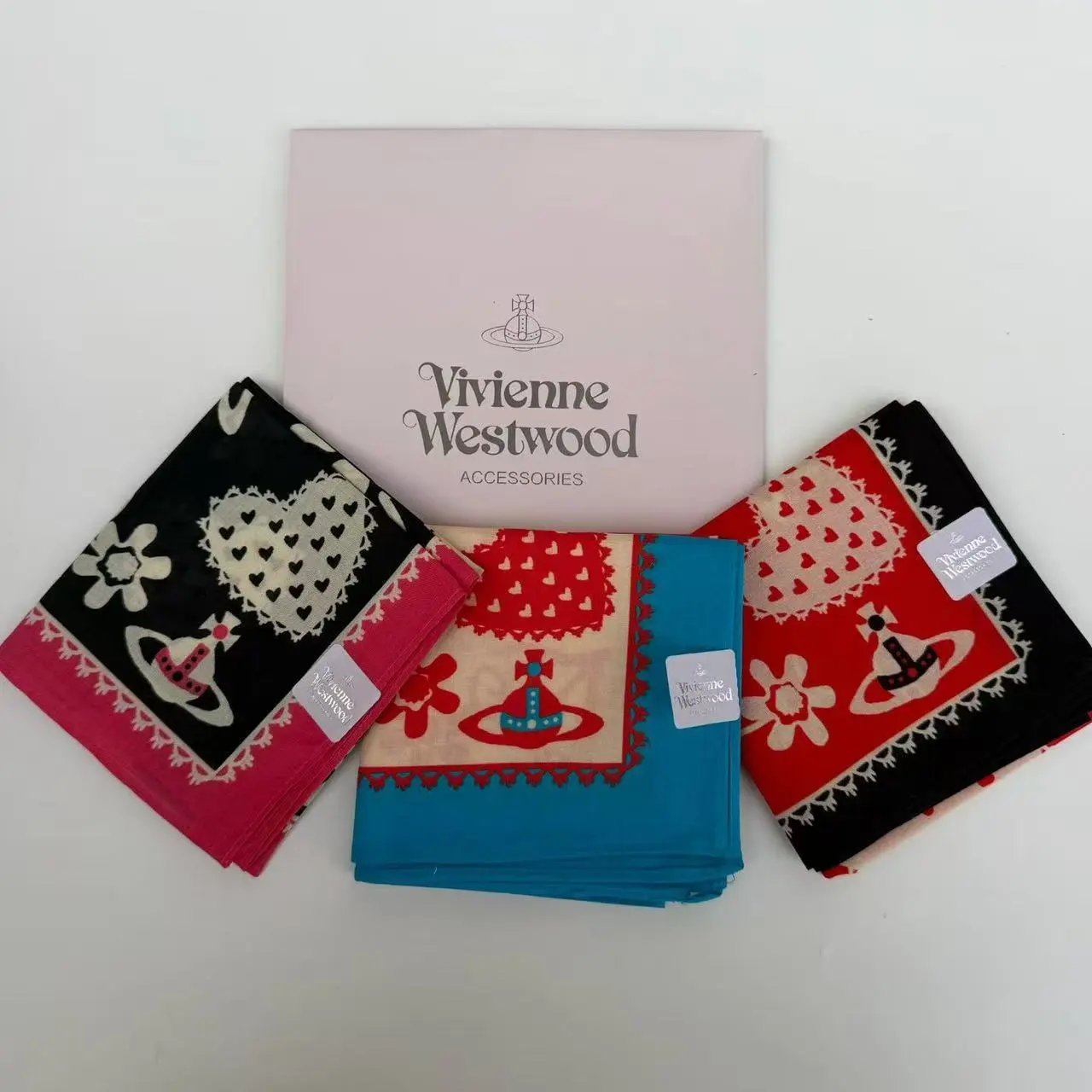 Vivienne Westwood Orb Print Silk Scarf Navy Orange Scarves - 4