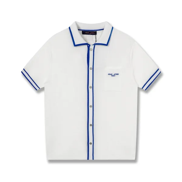 Louis Vuitton Knit Polo White with Blue Trim Polo Polo Shirt - 1