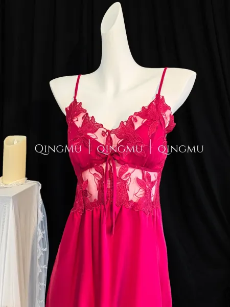 Design QINGMU Lace-Embroidered Sheer Robe Set in Light Blue Sleepwear - 33