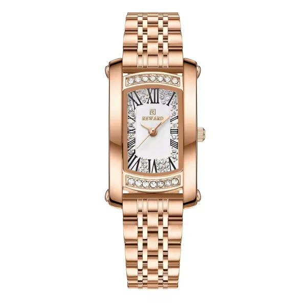Design Reward Rectangular Crystal-Embellished Rose Gold Watch Watches - 1