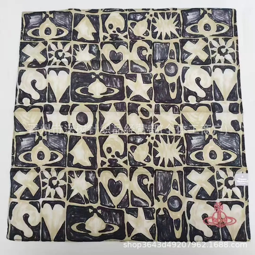 Vivienne Westwood Orb Print Silk Scarf Navy Orange Scarves - 12