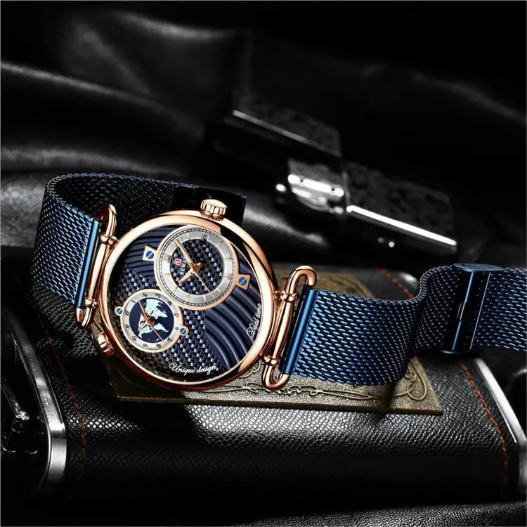 Design Reward Dual Time Carbon Fiber Dial Mechanical Watch Watches - 6