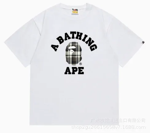 A Bathing Ape Plaid Ape Head Logo White T-Shirt - 1