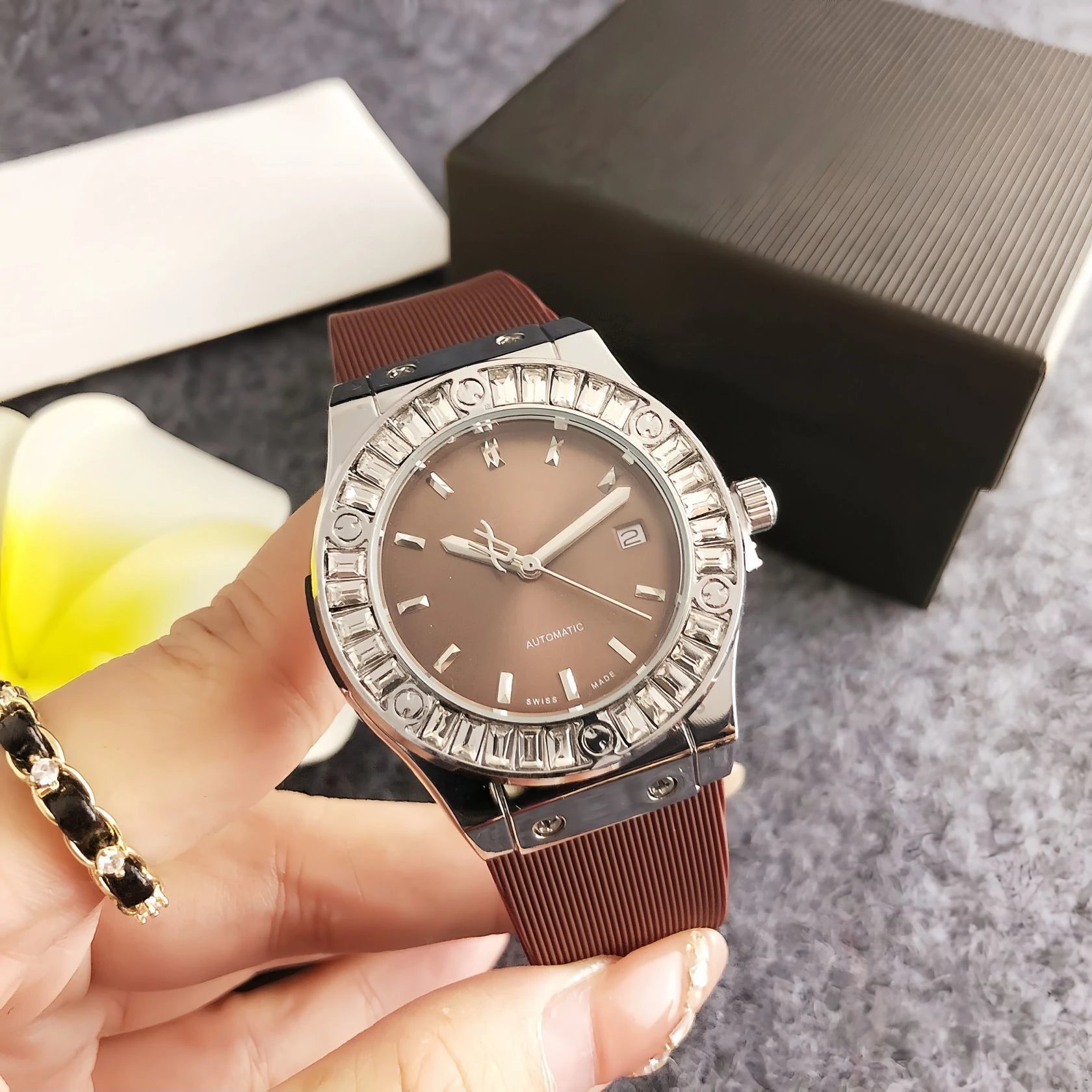 Hublot Classic Fusion Automatic Brown Dial with Baguette-Cut Crystal Bezel Watch Watches