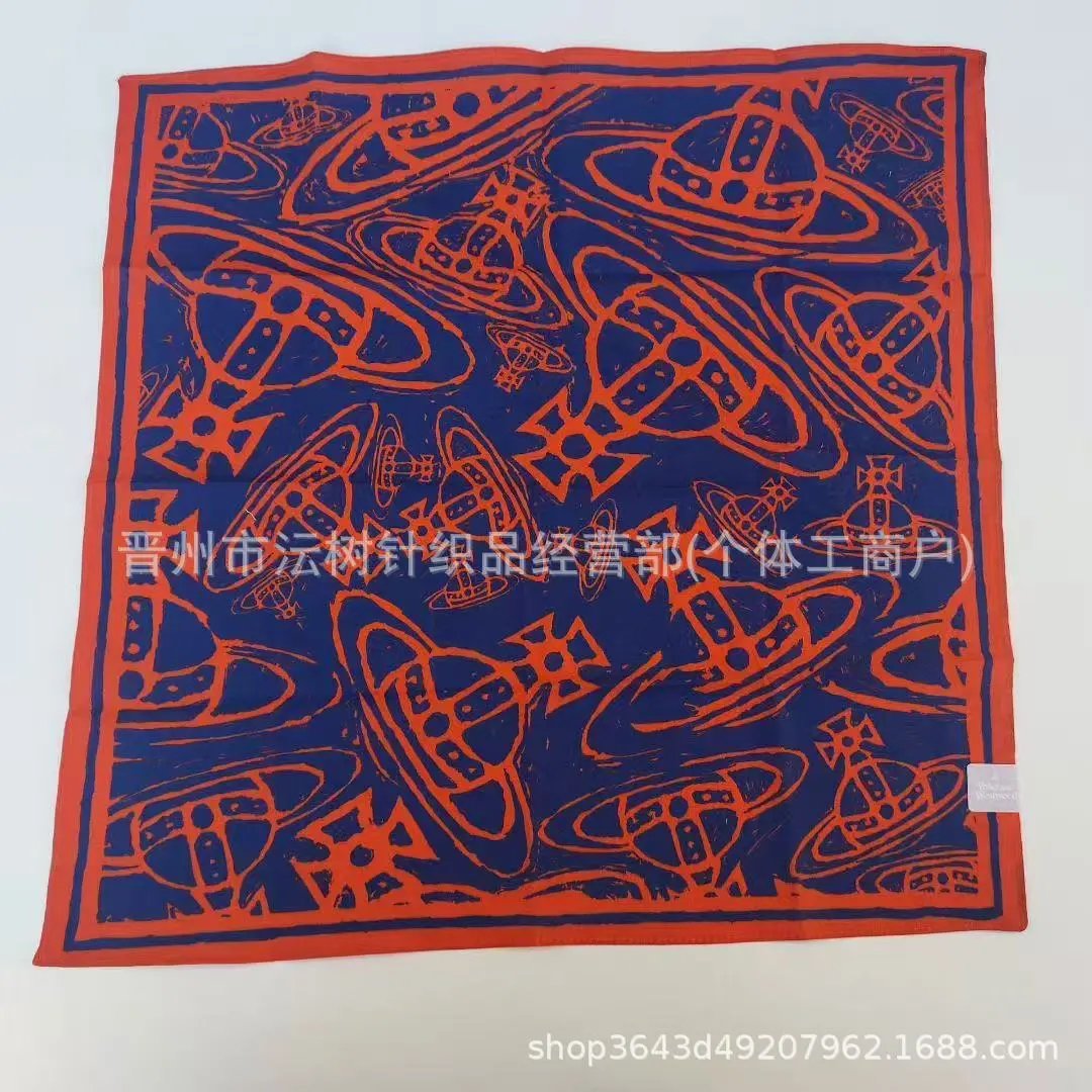 Vivienne Westwood Orb Print Silk Scarf Navy Orange Scarves - 14