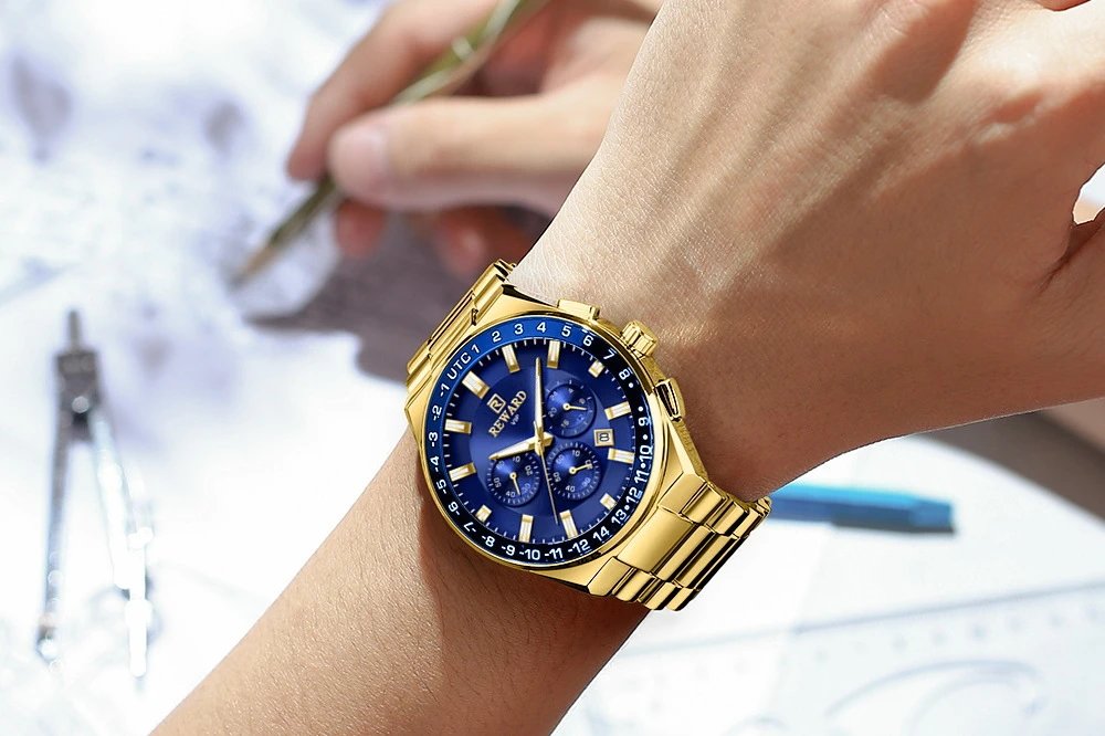 Design Reward VIP Chronograph Gold Blue Watch Watches - 11