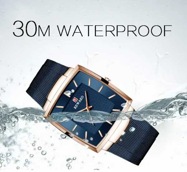 Design Reward Square Case Blue Dial Rose Gold Watch Watches - 7