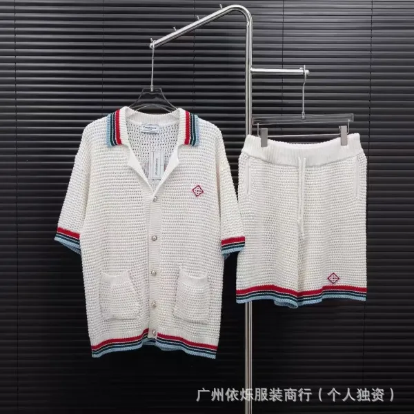 Casablanca Knit Cardigan and Shorts Set White with Red-Green Trim - 14