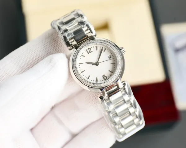 Design Quartz Watch with Diamond Bezel White Dial Silver Stainless Steel Bracelet Watches - 1