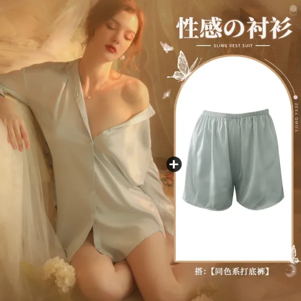 Design Sling Vest Suit in Mint Green Sleepwear Set - 1