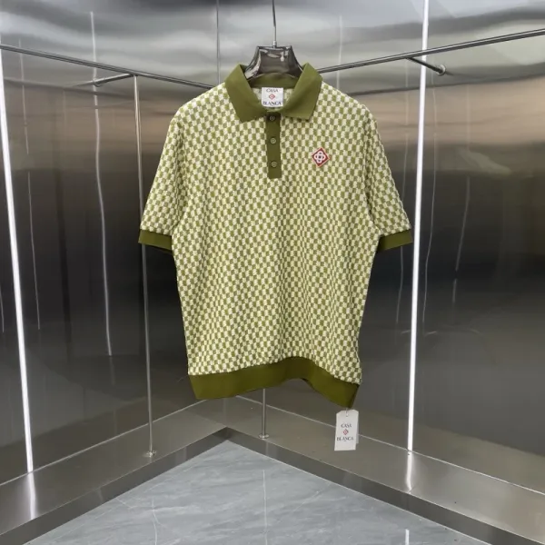 Casablanca Casa Blanca Checkerboard Polo Olive Green Tops.polo - 1