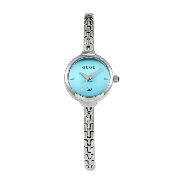 Design GUOU Aqua Dial Silver-Tone Bangle Watch Watches - 1