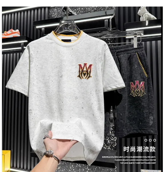 Amiri Flame Logo Washed Black T-Shirt and Shorts Set - 6