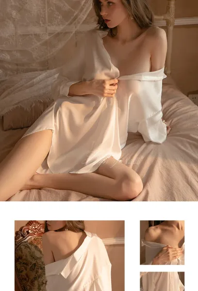 Design Silk Sling Vest Suit in Black with Lace-Trimmed Shorts Sleepwear - 6