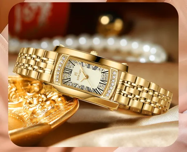 Design Reward Rectangular Crystal-Embellished Gold Tone Watch Watches - 17