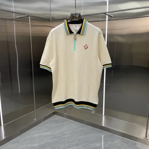 Casablanca Casa Blanca Checkerboard Polo Olive Green Tops.polo - 12