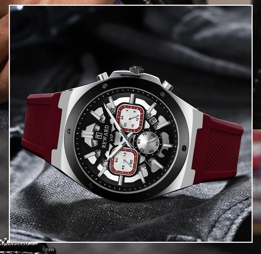 Design Reward VIP Chronograph Black Silicone Strap Watch Watches - 15
