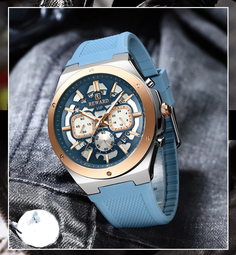Design Reward VIP Chronograph Black Silicone Strap Watch Watches - 17
