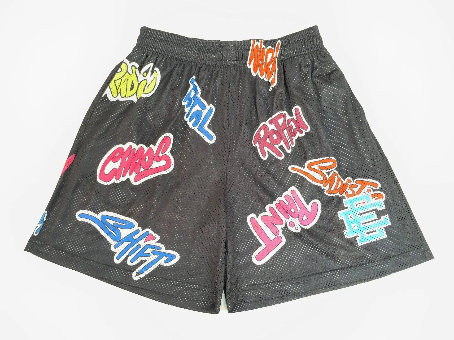 Design Checkerboard Leaf Print Mesh Shorts Green Black - 20