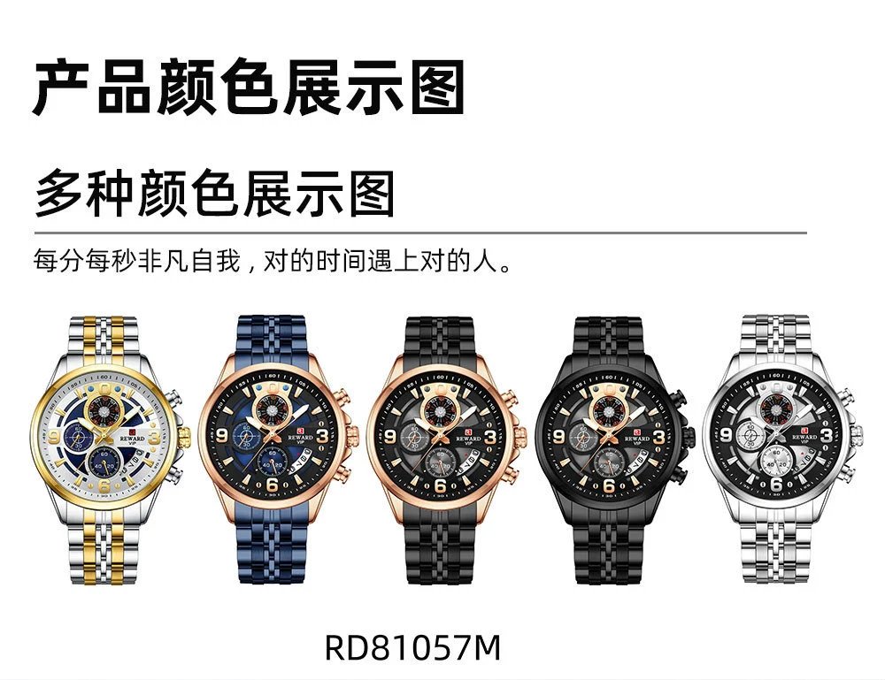 Design Reward VIP Chronograph Stainless Steel Black Dial Watch Watches - 8