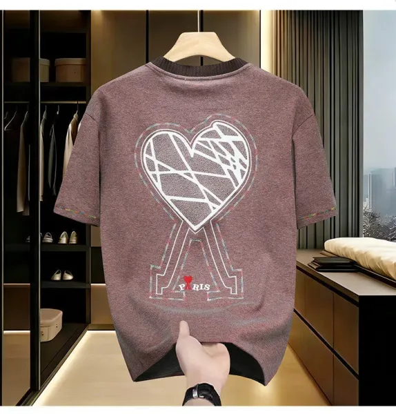 Design Paris Heart Embroidered Crewneck T-Shirt Mauve - 4