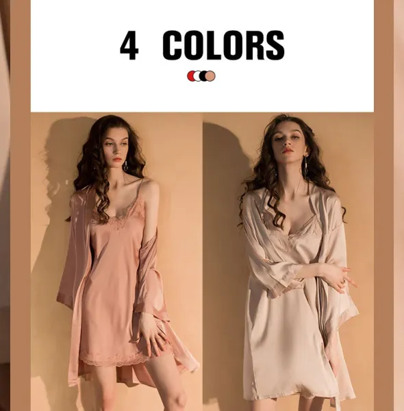 Design 2287D Lace Trim Satin Slip Dress with Removable Pad Sleepwear - 4
