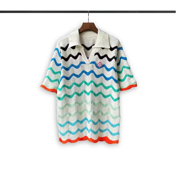 Design Knit Wave Polo Multicolor Sweater Polo Shirt - 1