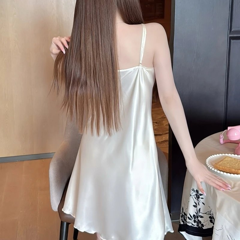 Design Lace-Embroidered Satin Slip Dress Beige Sleepwear - 20