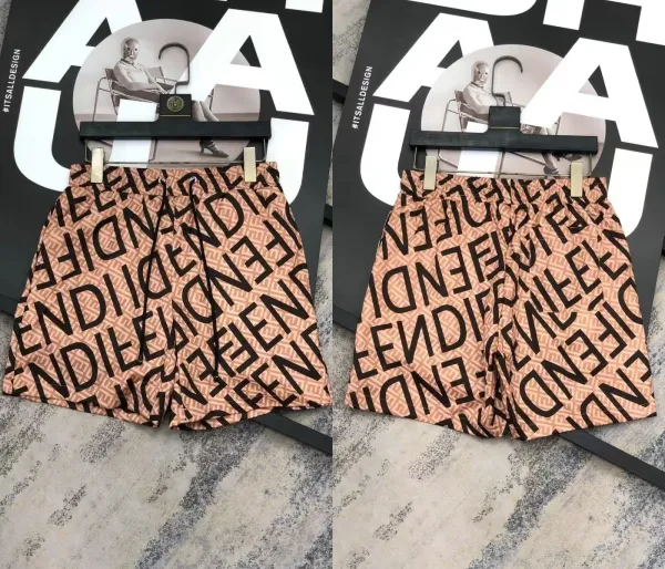 Fendi Logo Print Swim Shorts Beige Multicolor Shorts - 1