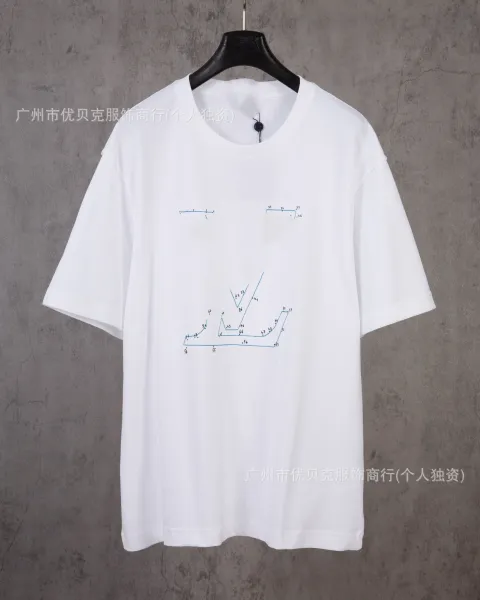 Design Abstract Blueprint Embroidered White T-Shirt - 1