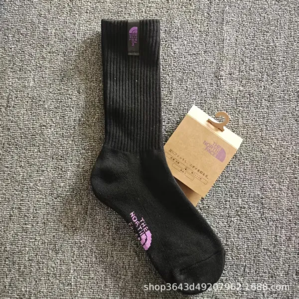 The North Face Ribbed Crew Socks Black with Purple Logo - 1