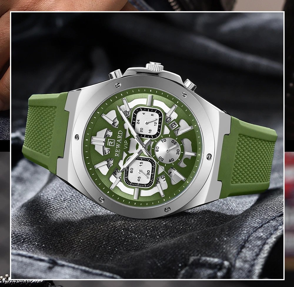 Design Reward VIP Chronograph Black Silicone Strap Watch Watches - 19