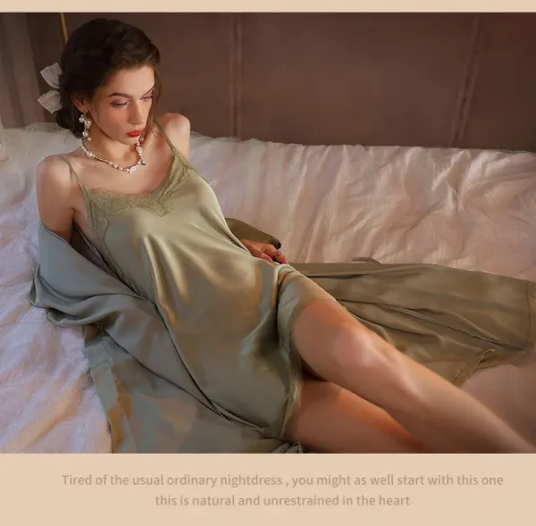 Design 2287D Lace Trim Satin Slip Dress with Removable Pad Sleepwear - 44