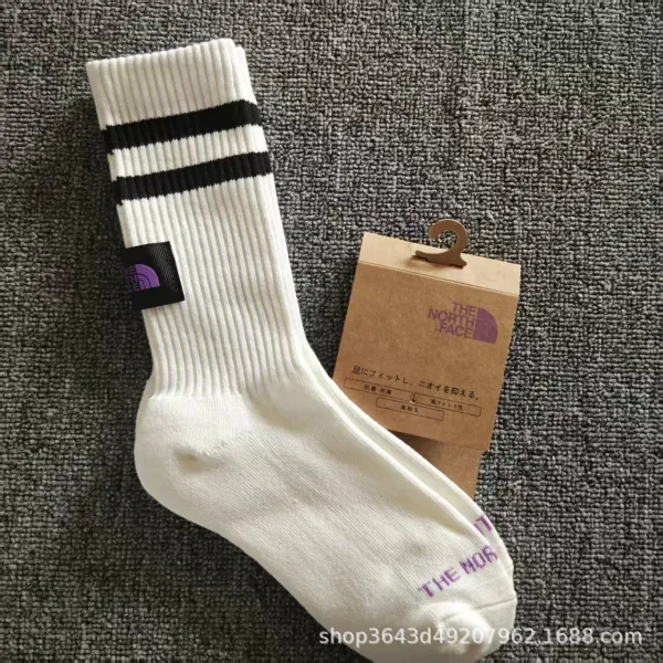 The North Face Ribbed Crew Socks White with Black Stripes - 1
