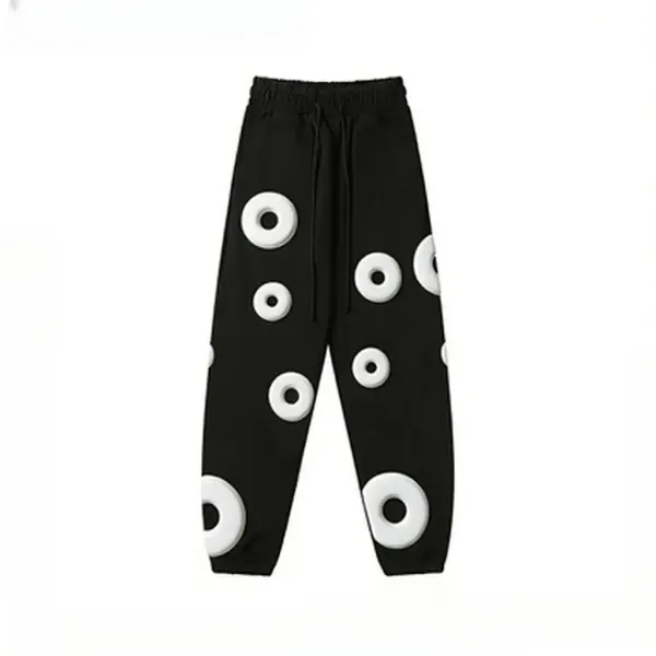 Design Donut Print Jogger Pants Black Sweatpants - 1