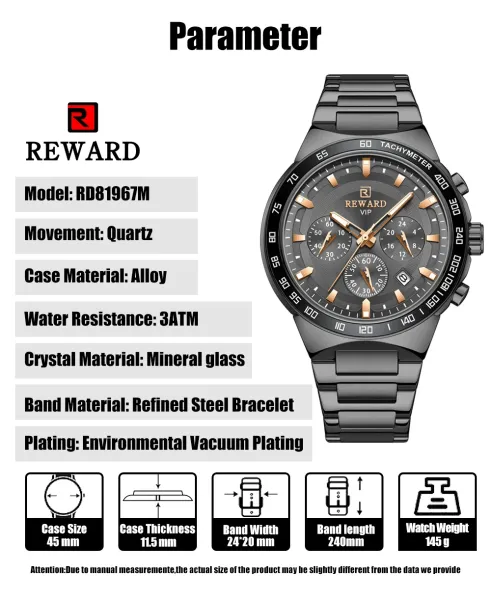 Design Reward VIP Chronograph Silver Dial Blue Bezel Stainless Steel Watch Watches - 9